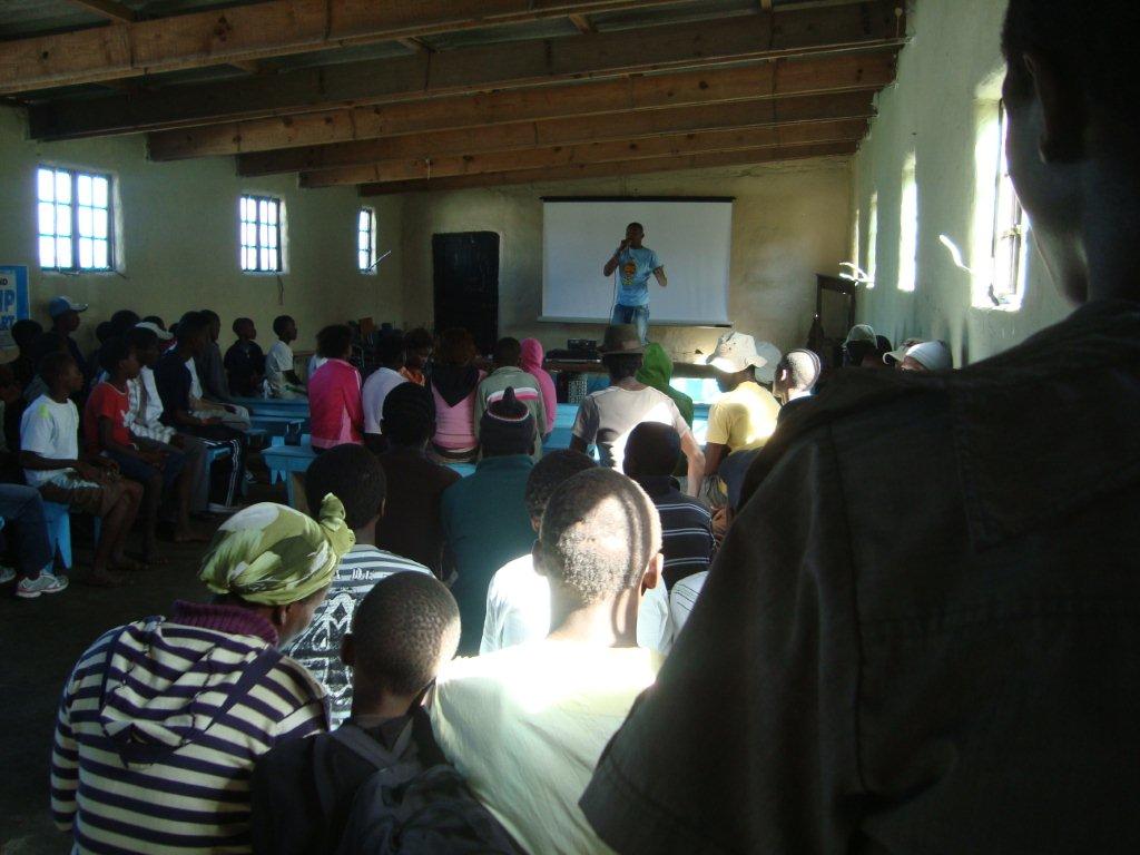 Soccer Cinema screening in a community hall, 2010